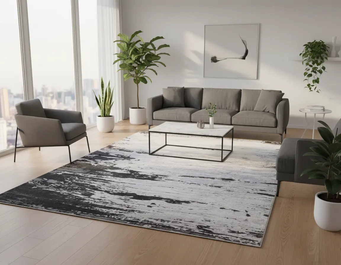 Tapete Moderno Neutro con Diseño Abstracto en Gris Oscuro Render