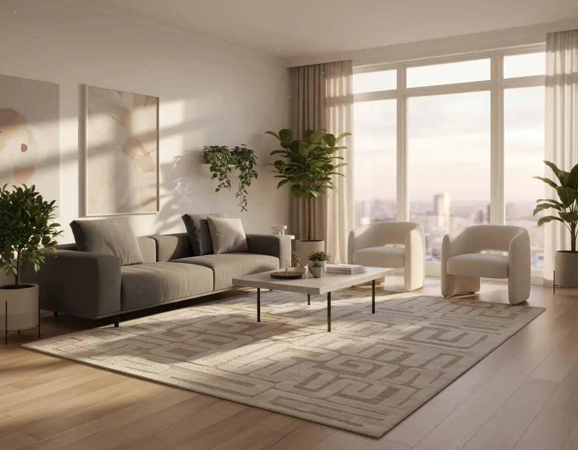 Tapete Moderno Neutro con Diseño Abstracto Laberíntico Render