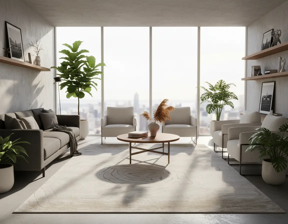 Tapete Moderno Neutro con Diseño de Anillos en Gris Render