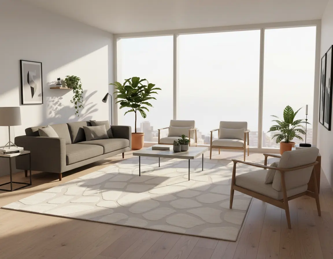 Tapete Moderno Neutro con Diseño de Piedras Render