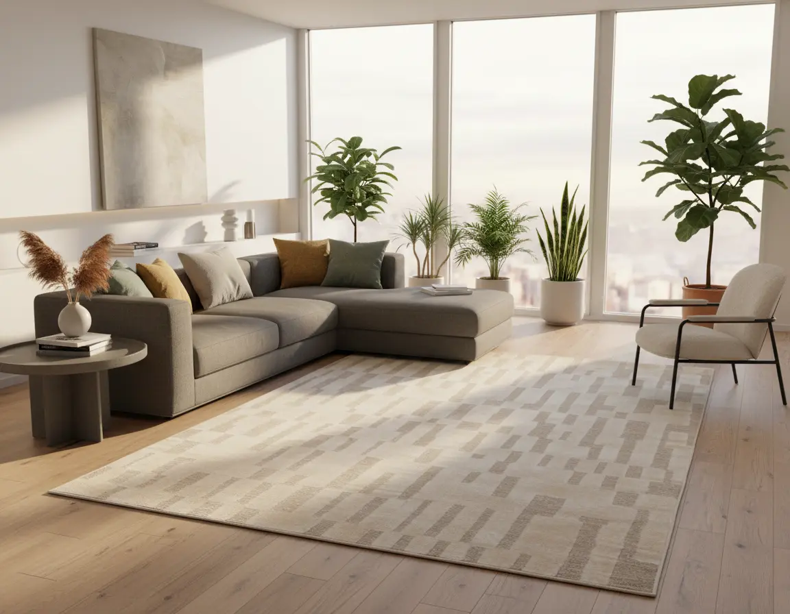 Tapete Moderno Beige con Diseño Abstracto Geométrico en Gris Render