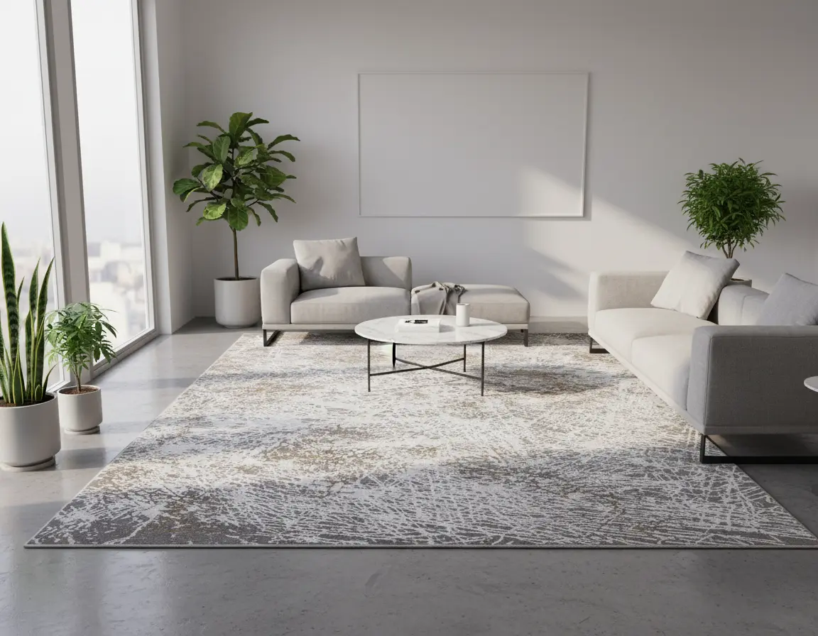 Tapete Moderno Gris con Diseño Abstracto en Blanco Render