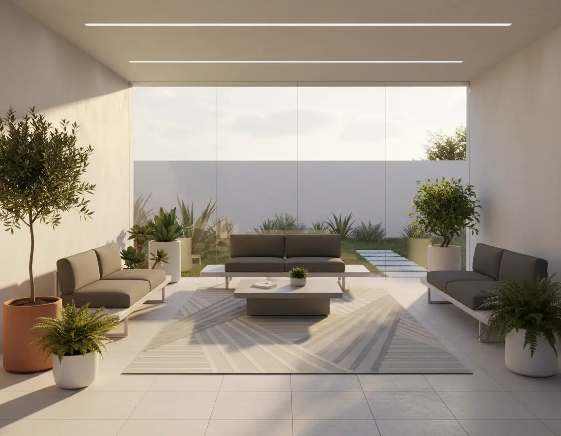 Tapete Moderno Gris con Diseño Geométrico en Neutro Render