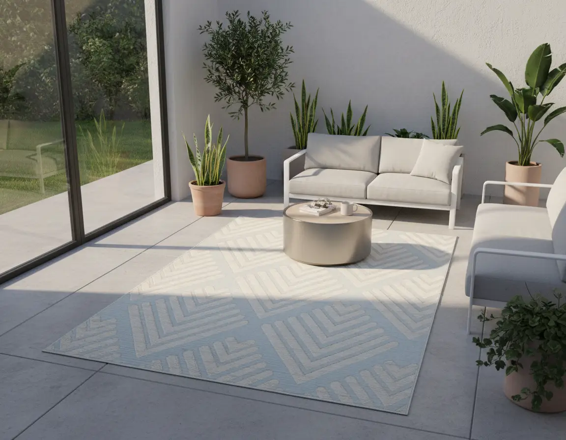 Tapete Moderno Azul con Diseño Geométrico en Neutro Forza Render