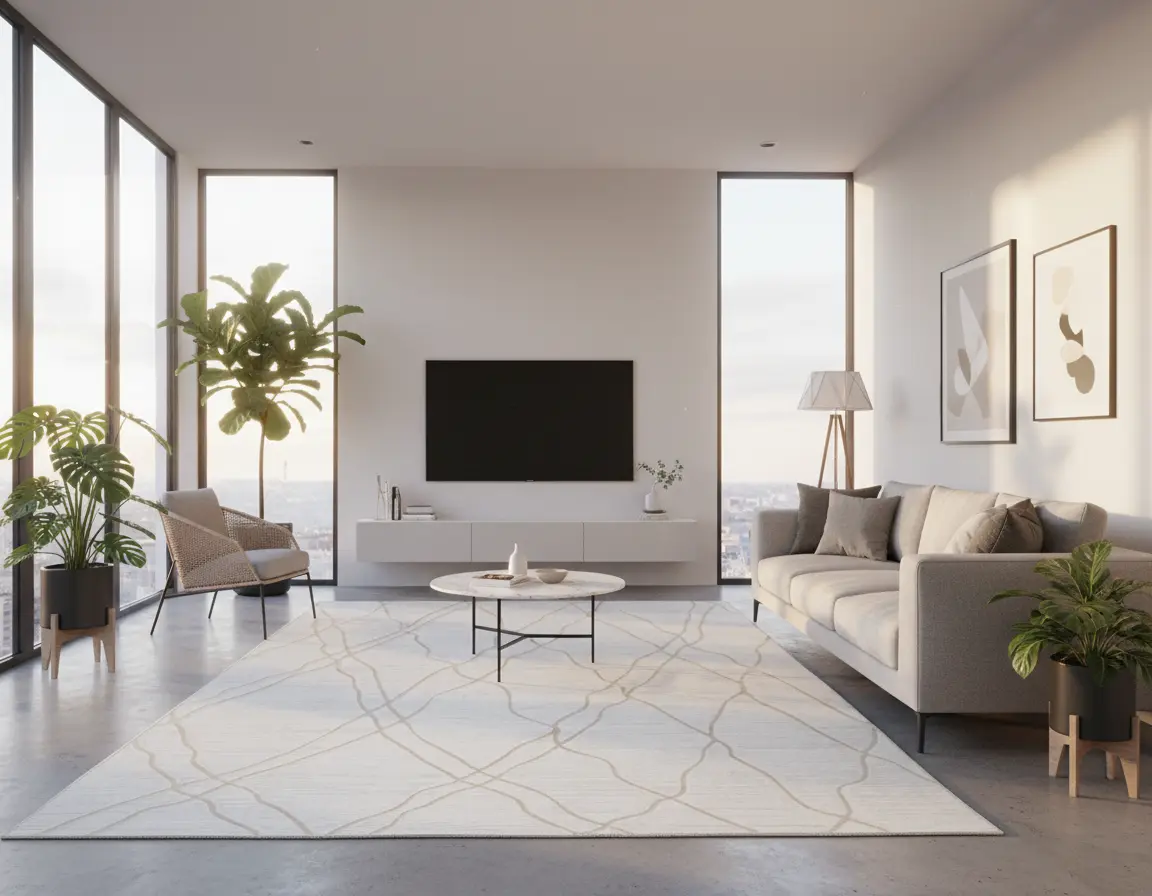 Tapete Moderno Neutro con Diseño Abstracto en Beige Render