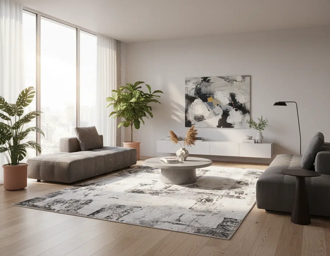 Tapete Moderno Neutro con Diseño Abstracto en Gris Oscuro Render