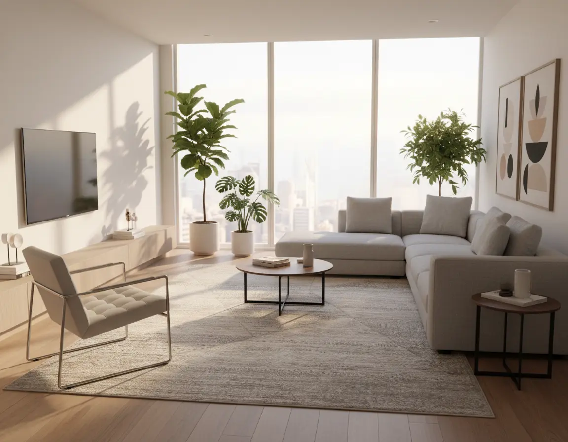 Tapete Moderno Neutro con Diseño Geométrico Render