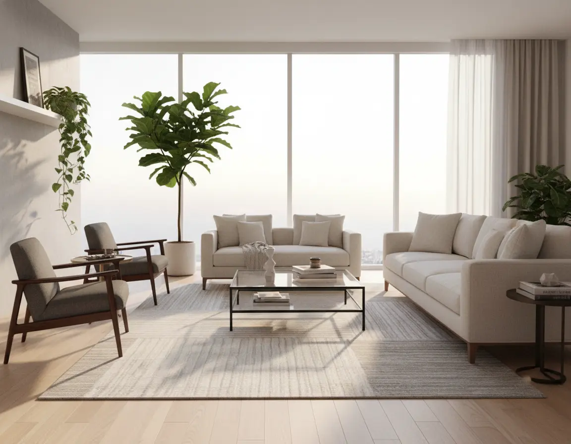 Tapete Moderno Neutro con Diseño de Bloques Texturizados Render