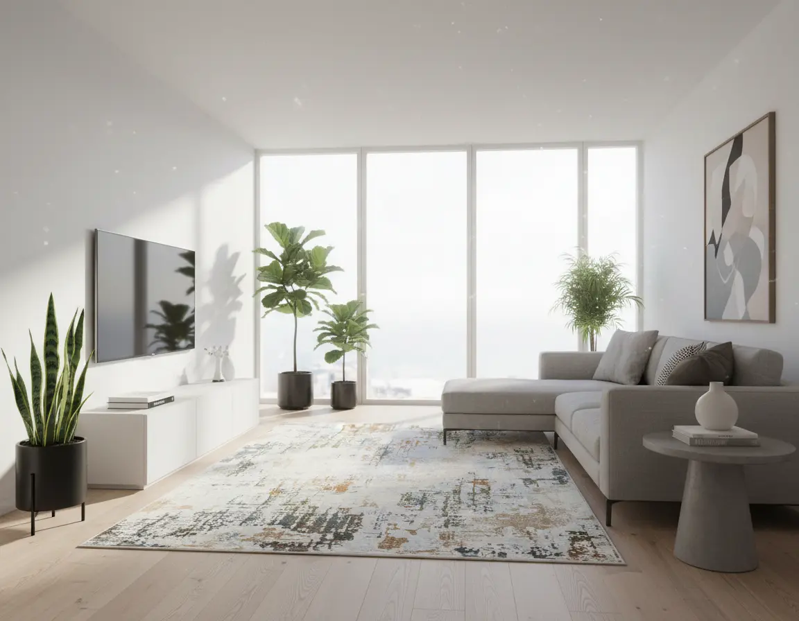 Tapete Moderno Neutro con Diseño Abstracto en Café Render