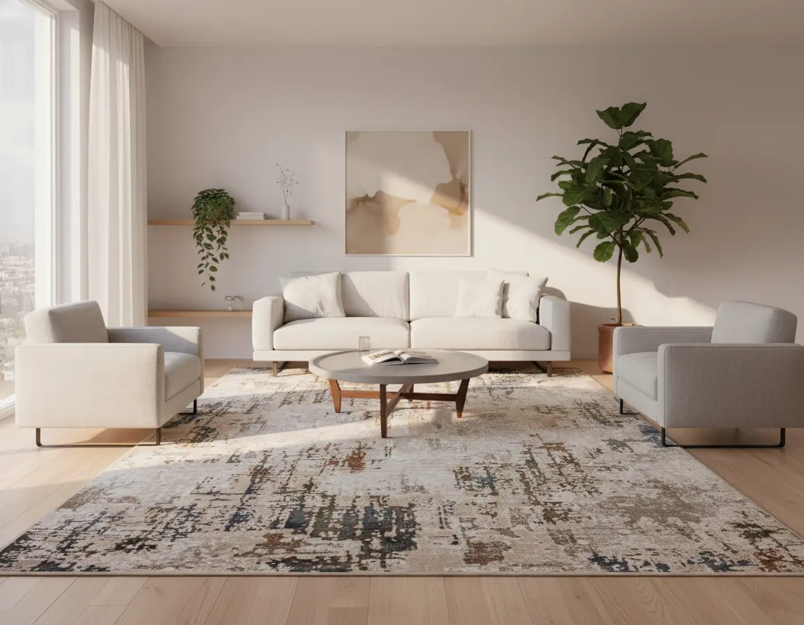 Tapete Moderno Beige con Diseño Abstracto Multicolor Render