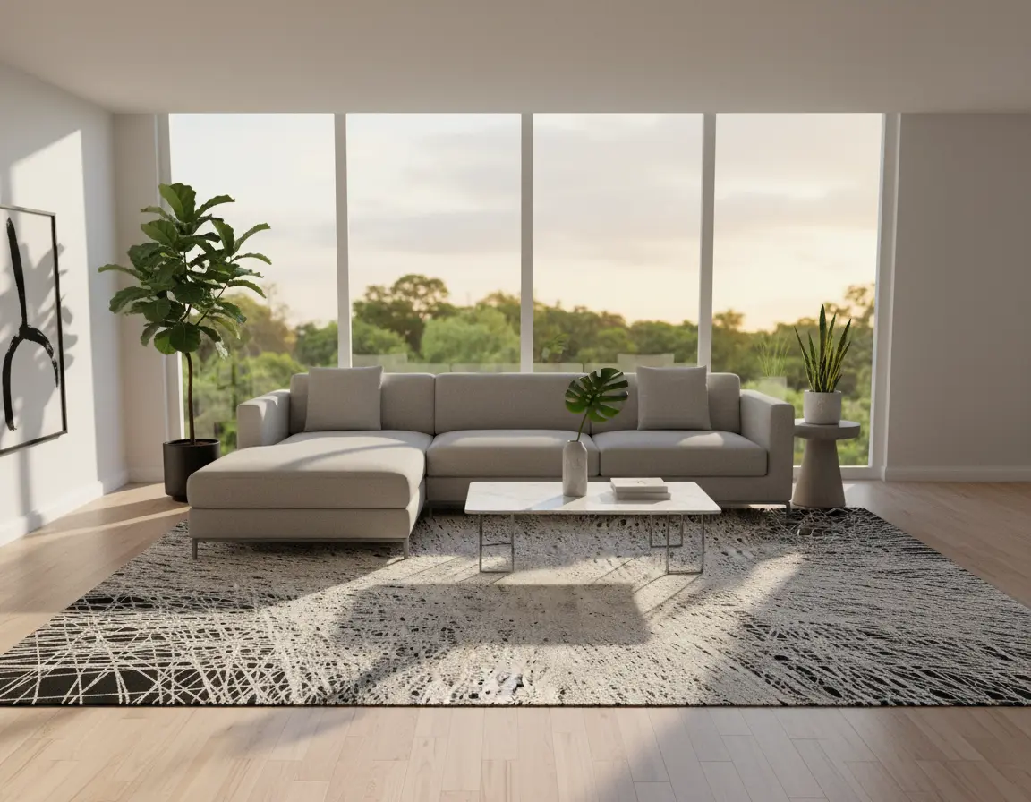 Tapete Moderno Gris Oscuro con Diseño Abstracto en Blanco Render