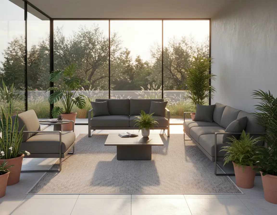 Tapete Moderno Neutro con Diseño Geométrico en Relieve Render