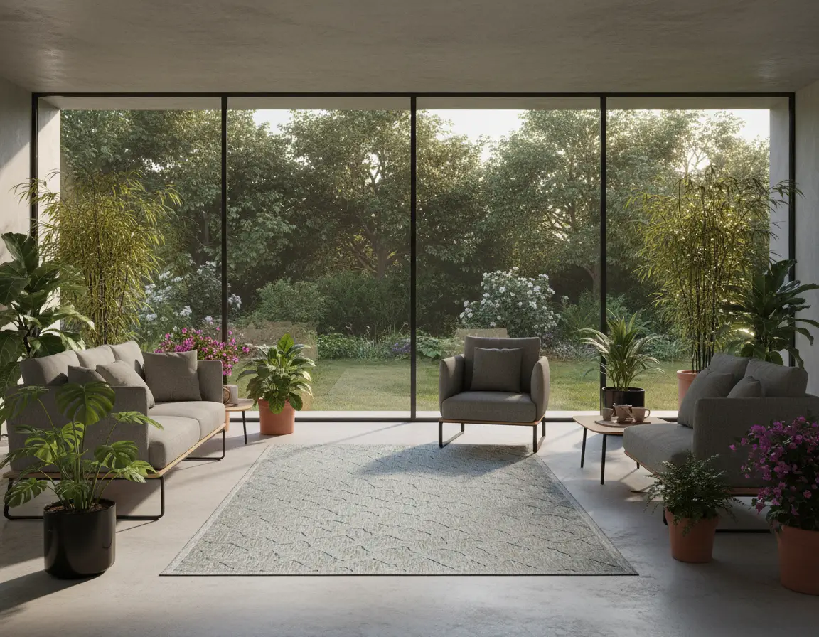 Tapete Moderno Gris con Diseño Geométrico en Azul para Sala Render