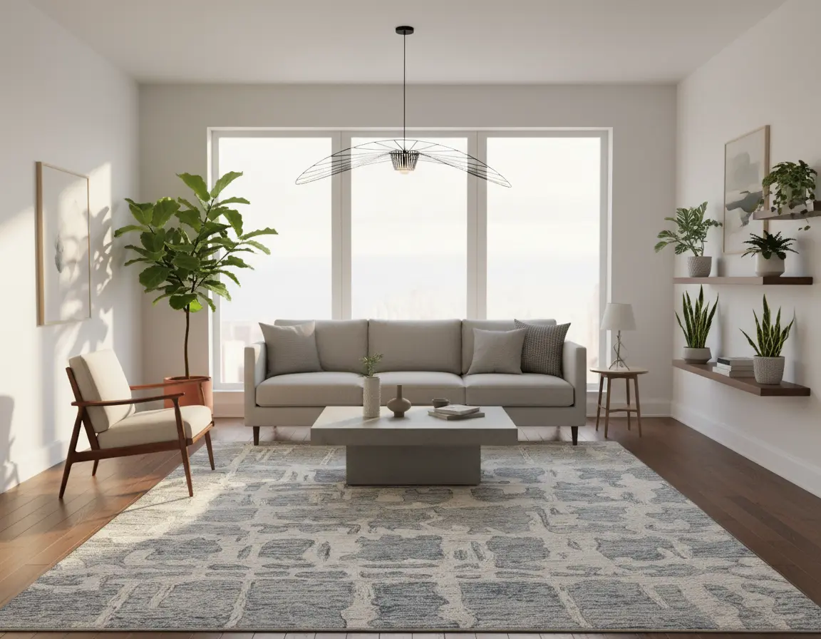 Tapete Moderno Azul con Diseño Abstracto en Neutro Render