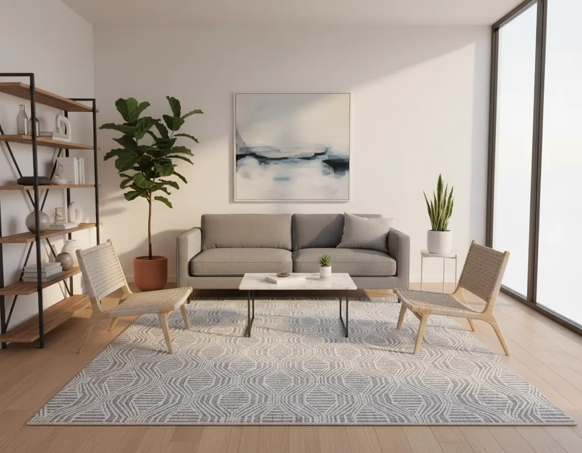 Tapete Moderno Gris con Diseño Geométrico en Neutro Render